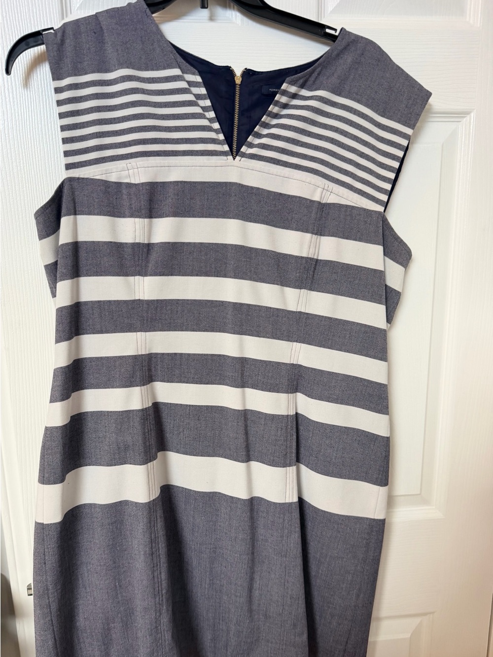 Tommy Hilfiger Size 18 Striped Sleeveless Shift Dress Navy Ivory